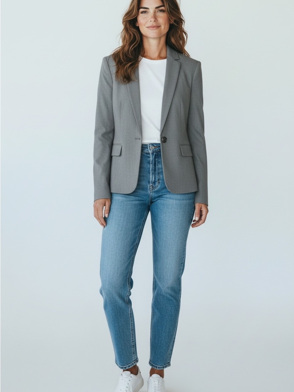 99 Calvin Klein Gray Single-Button Ponte Blazer